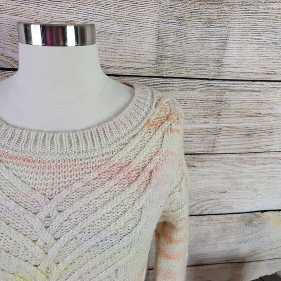 American Eagle Women's Rainbow Sherbet Cable Knit Sweater Cream Size Extra Small - Picture 3 of 6